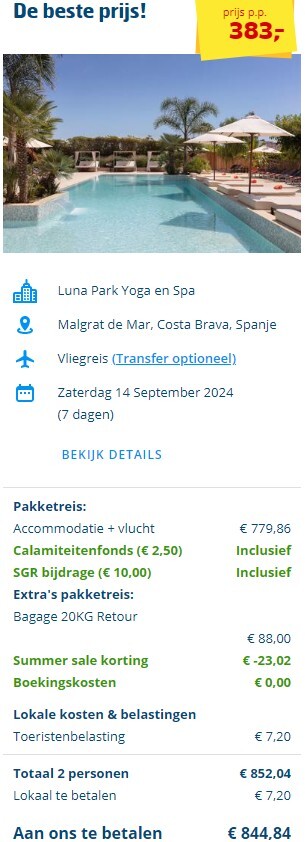 Weekje halfpension Spanje voor € 426,02 p.p.