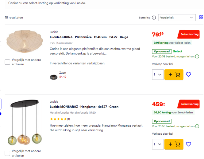 Select korting op Lucide verlichting 💡Bol