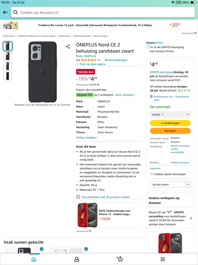 ONEPLUS Nord CE 2 behuizing zandsteen zwart