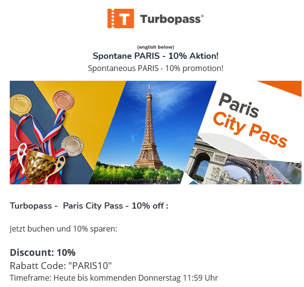 10% korting op je Paris City Pass
