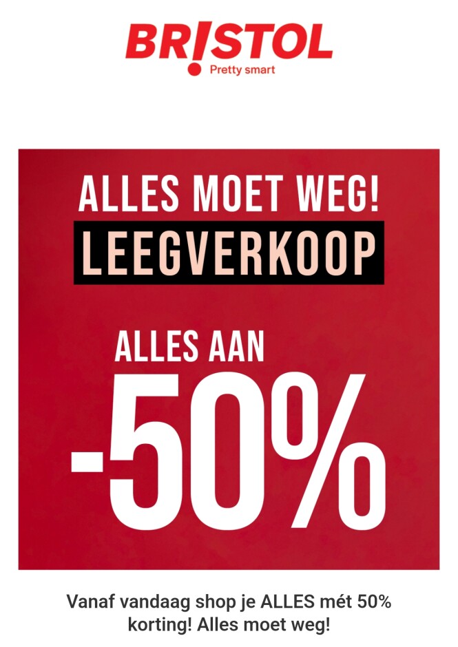 50% korting op alles bij Bristol