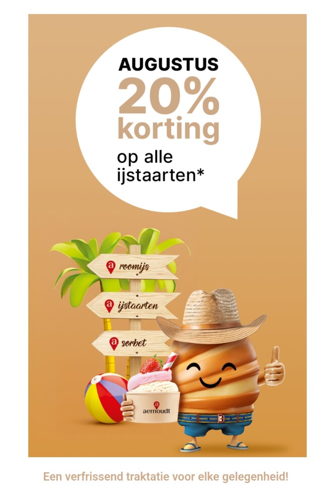 20% korting op ijs taarten bij Aernoudt!