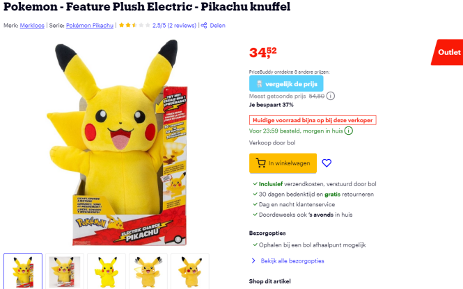 -37% Pokemon - Feature Plush Electric - Pikachu knuffel