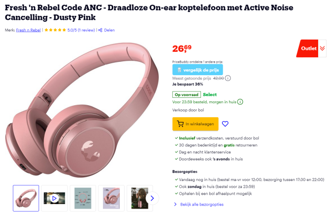 -36% Fresh 'n Rebel draadloze on-ear koptelefoon met Active Noise Cancelling - Dusty Pink