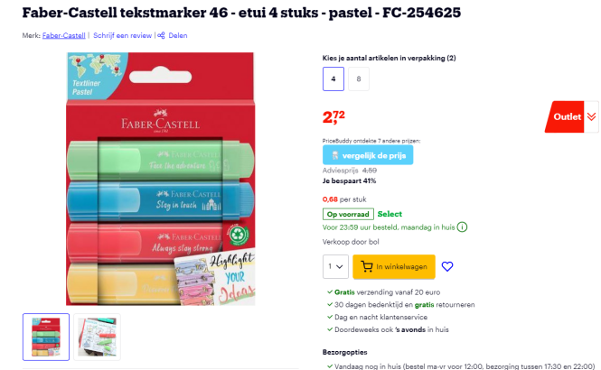 -41% Set 4 tekstmarkers, Pastel, Faber-Castell bij Bol