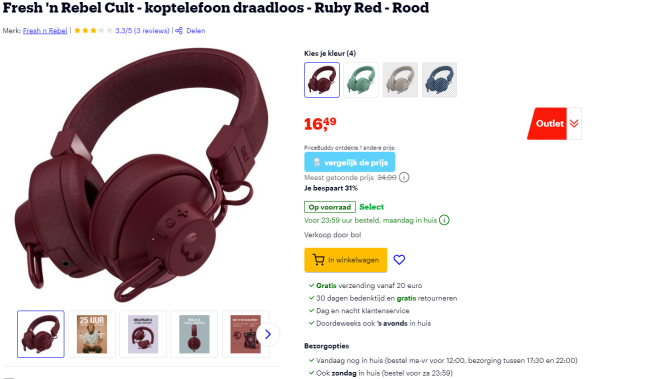 Tot -35% op draadloze Fresh 'n Rebel Cult koptelefoon 🎶 Bol