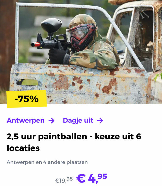 2,5 uur paintballen bij Fundustry: 75% korting