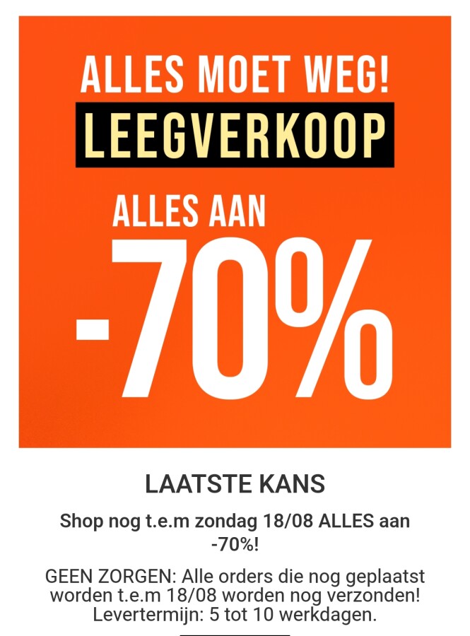 70% korting op alles bij Bristol