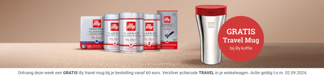 Gratis illy travel mug b.a.v. € 60 op Koffiemarkt.be