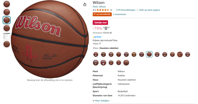 Wilson basketbal - 79% korting om Amazon.nl