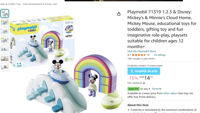 -75% Playmobil 1 2 3 Mickey's & Minnie's Cloud Home Disney bij Amazon 🇬🇧