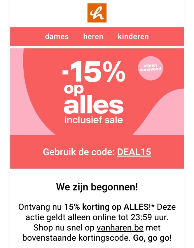 15% korting op alles!