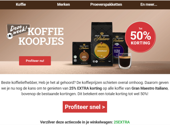 -25% extra korting op alle Gran Maestro Italiano koffie ☕