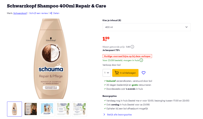 Schwarzkopf Shampoo 400ml Repair & Care - 73% korting op Bol.com