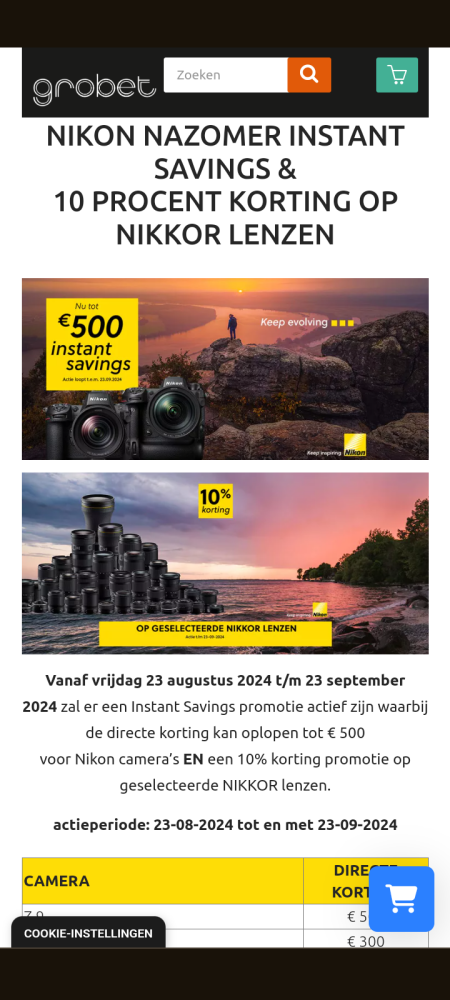 Hoge korting op Nikon camera's bij Foto Grobet