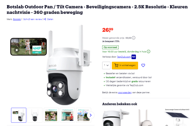 Botslab Outdoor Pan / Tilt Camera, Beveiligingscamera - 73% korting op Bol.com