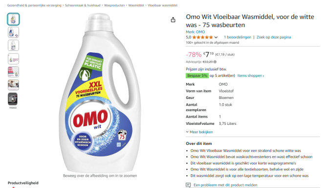 Omo Wit Vloeibaar Wasmiddel, voor de witte was, 75 wasbeurten - 78% korting op Amazon.nl