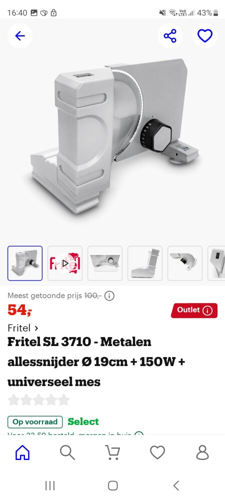 Fritel snijmachine 54€ elderds rond de 119€
