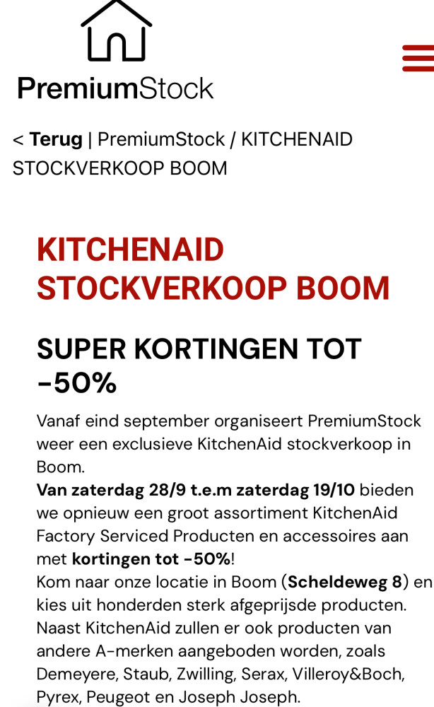 KitchenAid stockverkoop in Boom