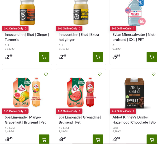 🥤 1+1 en 2+2 Online Deals bij Delhaize