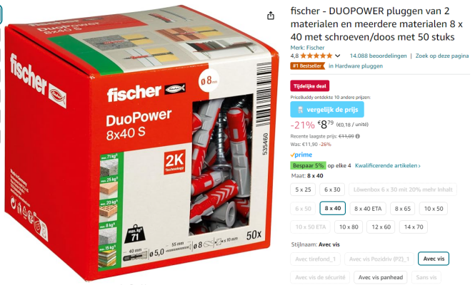 Fischer duopower pluggen+schroeven 50 stuks