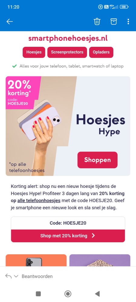 20% korting op alle telefoonhoesjes