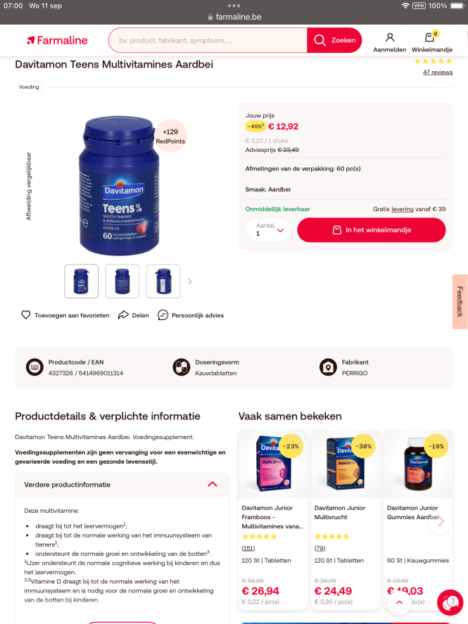 Davitamon Teens Multivitamines Aardbei