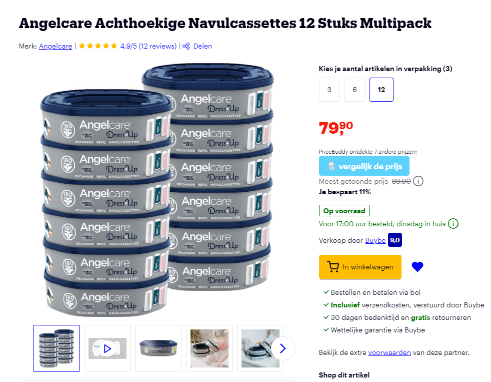 Angelcare 12 navulcassettes multipack - luieremmer DressUp 👶 €80 bij Bol