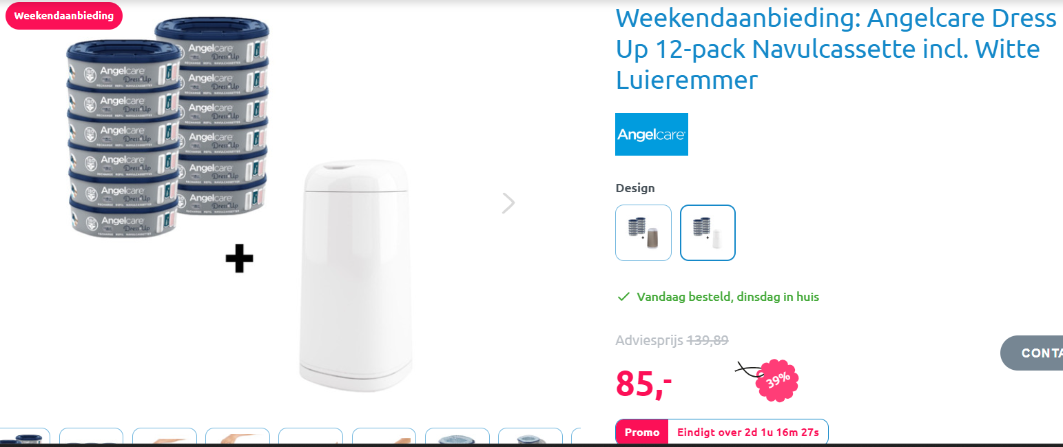 €85 voor luieremmer Angelcare DressUp + 12 navullingen 👶