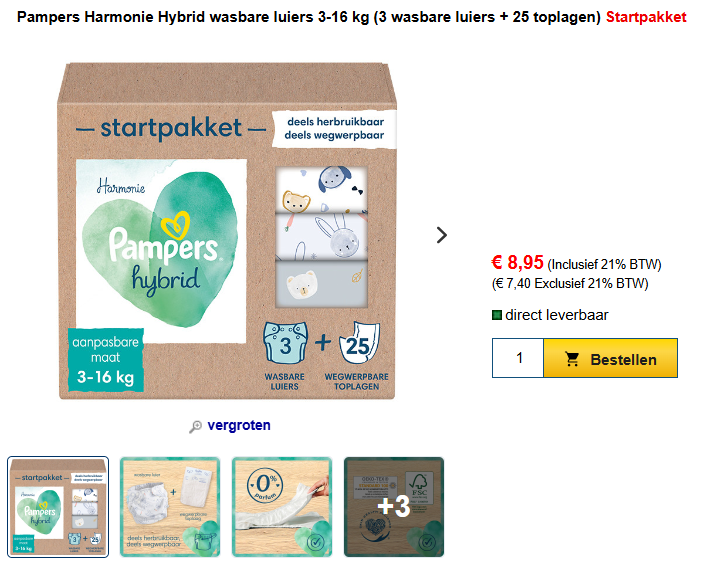 Wasbare luiers startpakket Pampers 👶 3 stuks + 25 toplagen