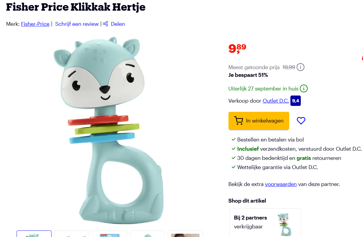 Rammelaar 'Hertje' Fisher-Price nu -51% 🦌 bij Bol