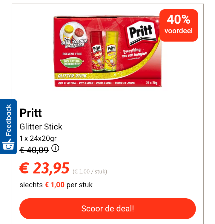 -40% Pritt glitter stick 20 gram 🖍️