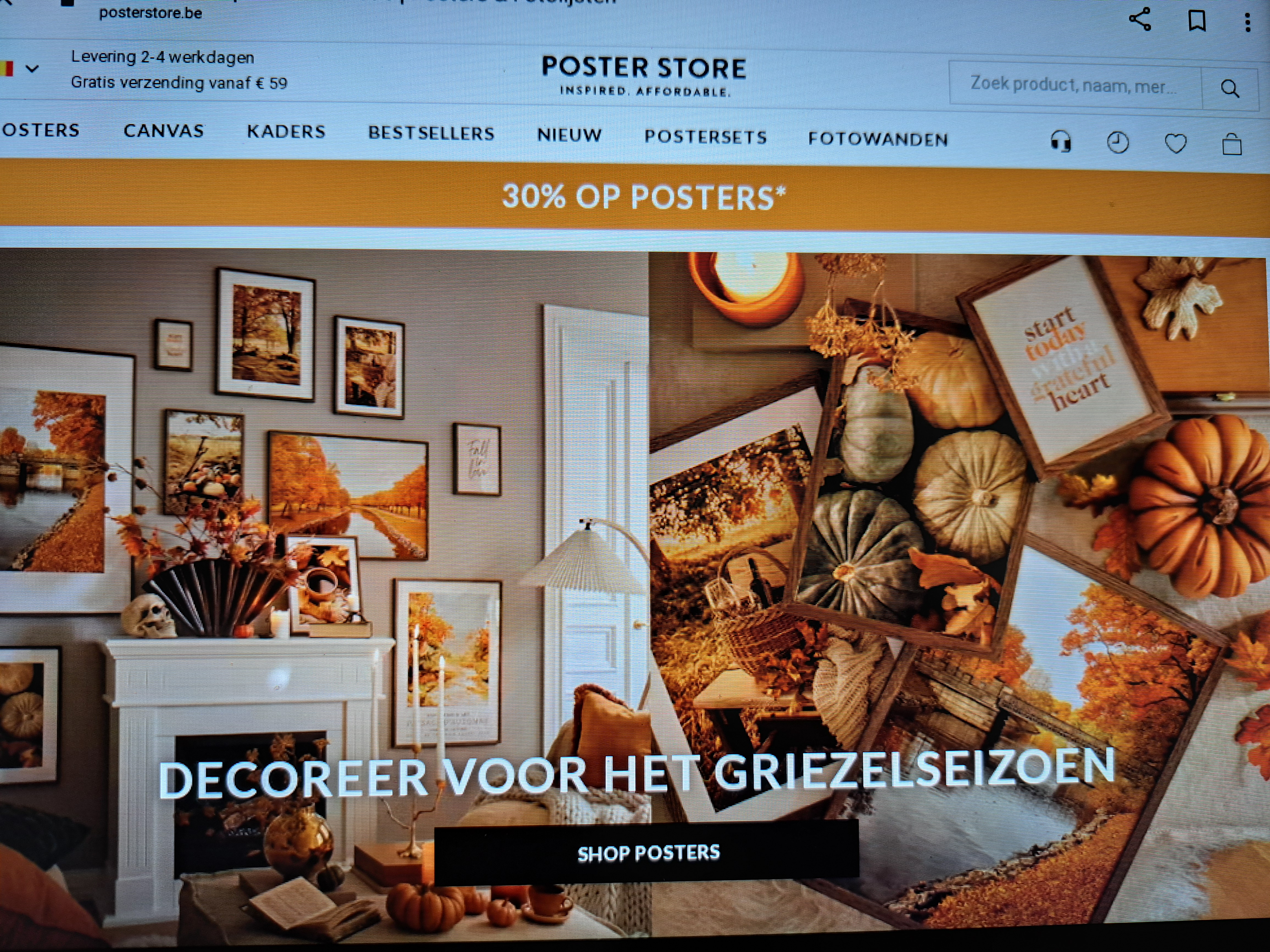 30% op posters bij posterstore.be