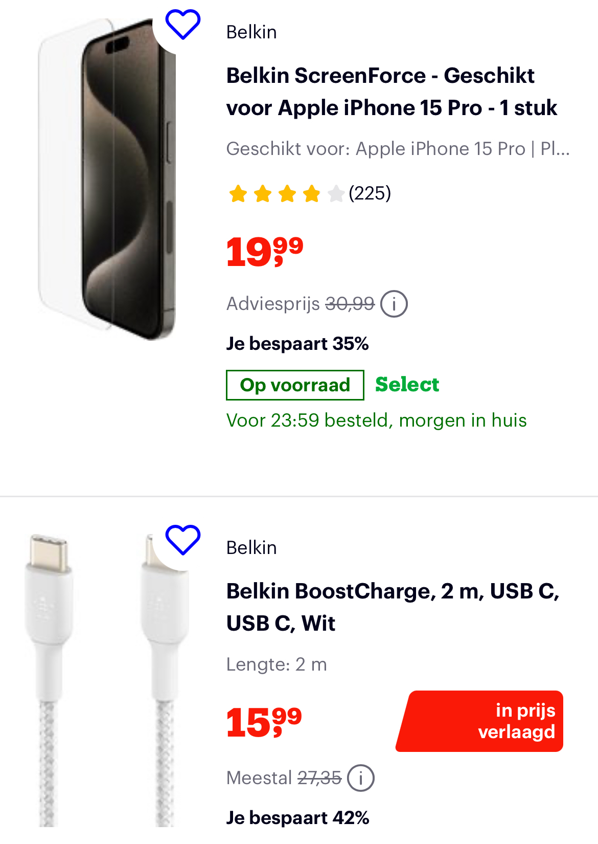 Dagdeal bol, belkin accessoires