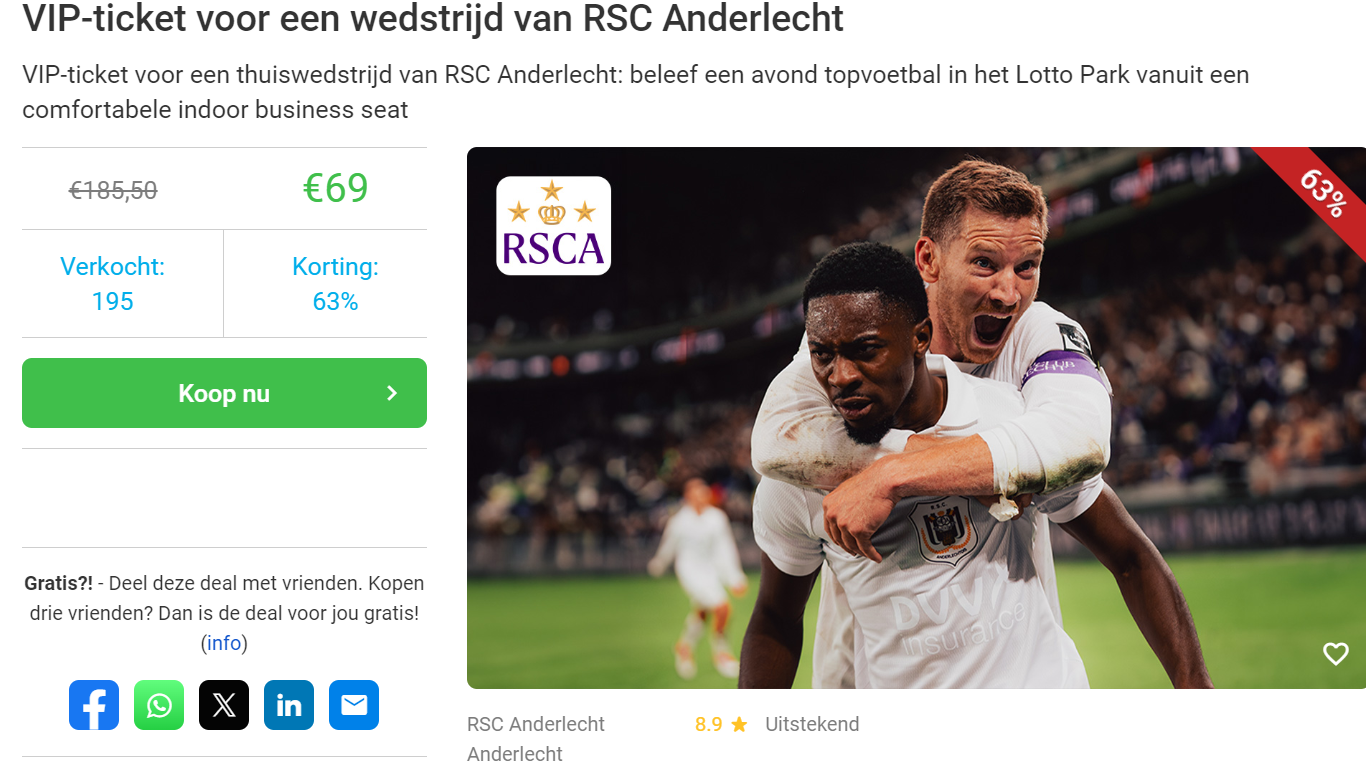 -63% VIP-ticket ⚽ RSC Anderlecht ⭐