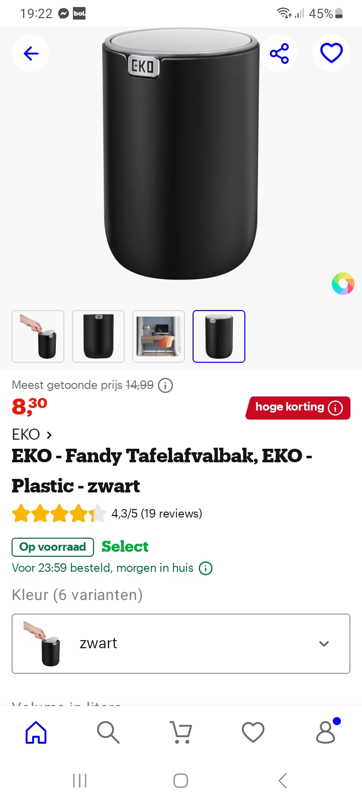 Eko fandy tafelafvalbak zwart