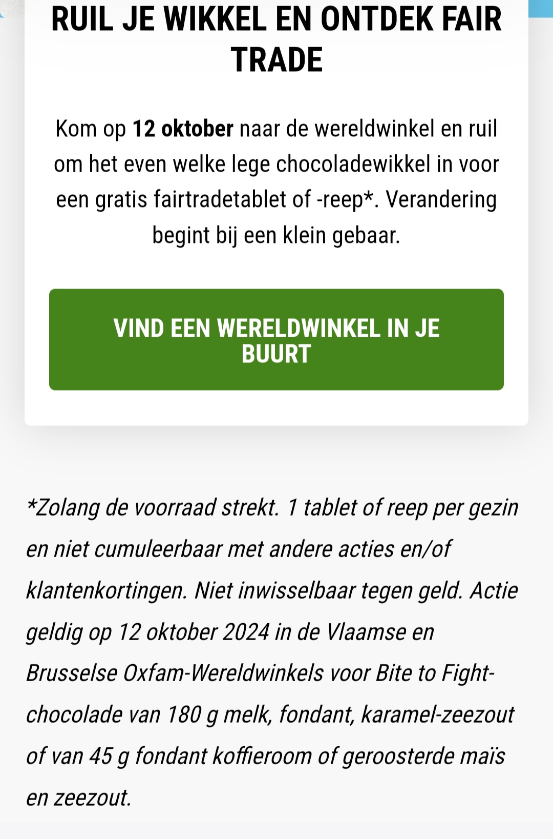Oxfam gratis chocolade op 12/10