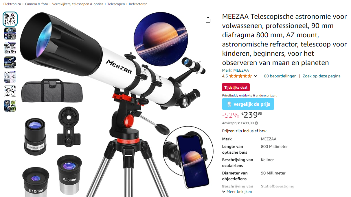 Telescoop met veel accessoires met 52% korting bij Amazon NL