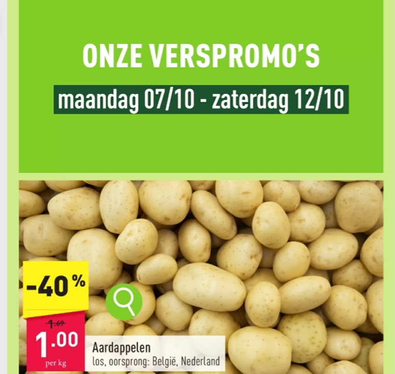 Aldi 7/10 t.e.m. 12/10 aardappelen €1/kg