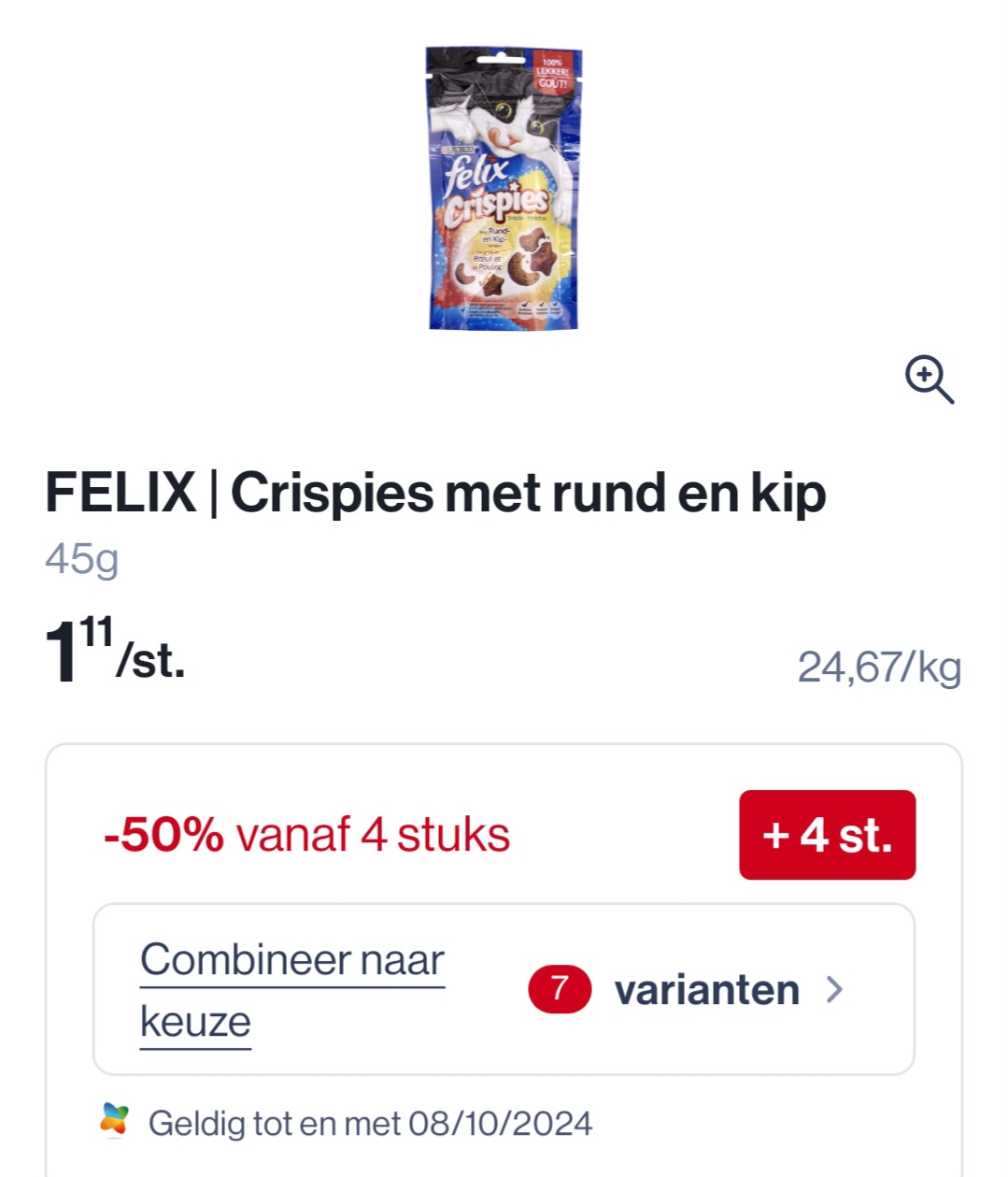 Colruyt felix crispies met rund en kip 45g -50% vanaf 4 stuks