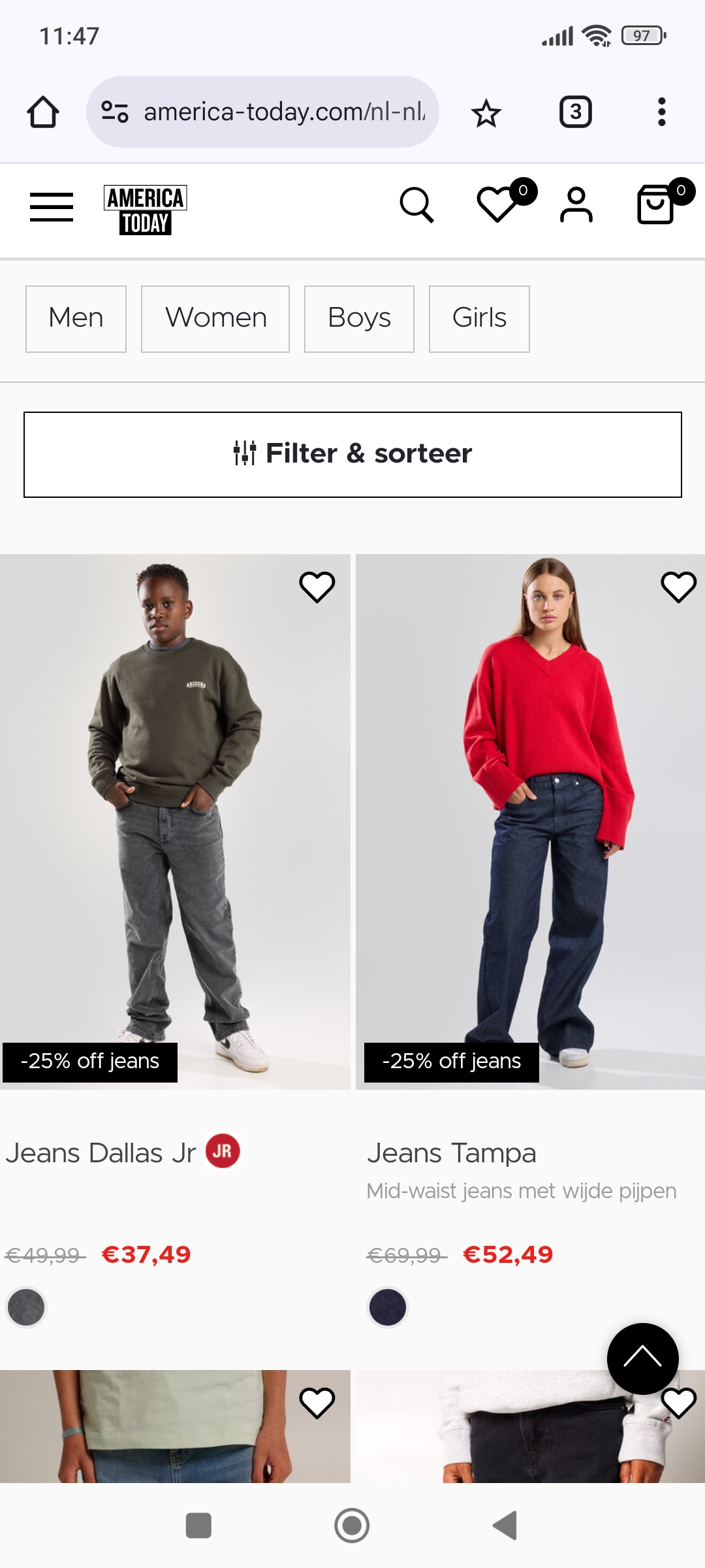 25% op jeans bij America today