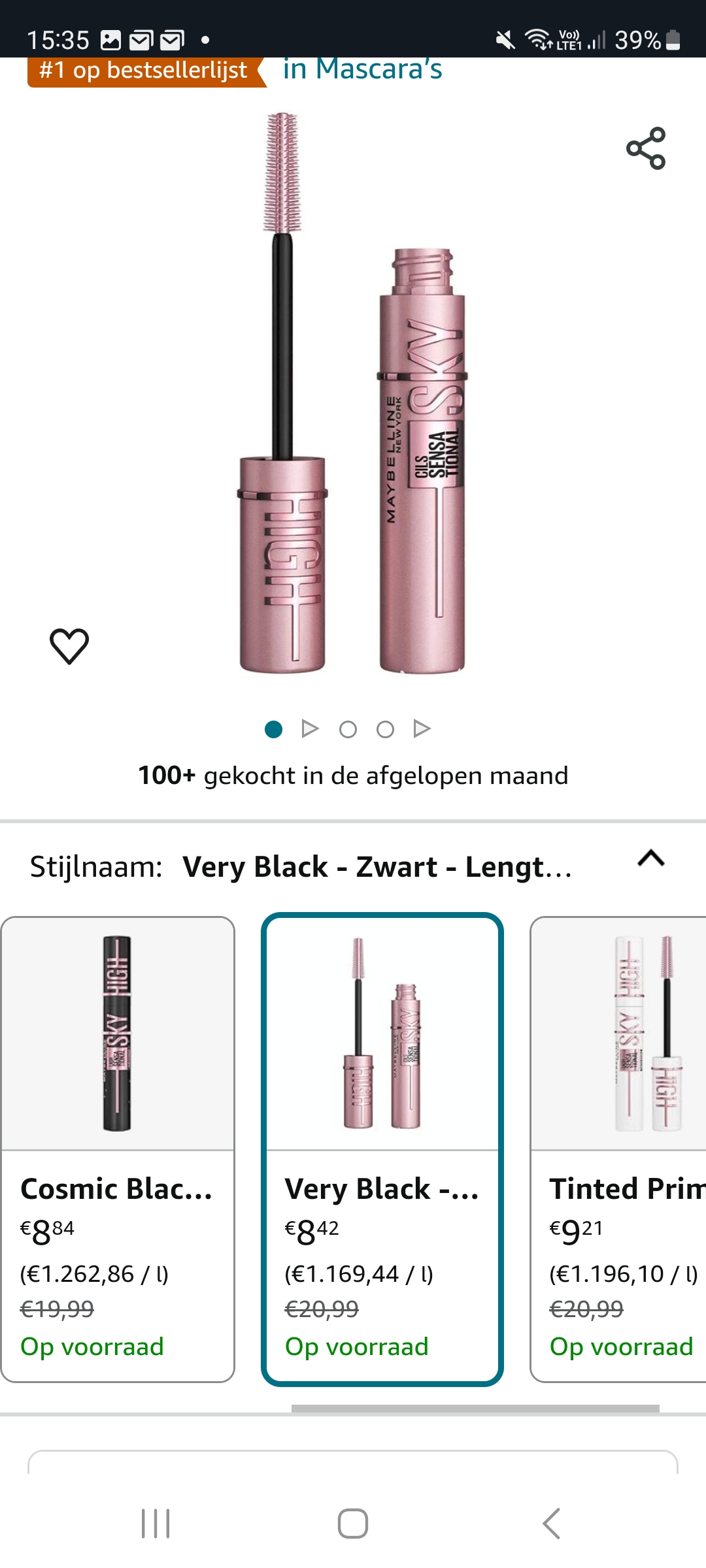 Maybeline mascara zwart 8,42€