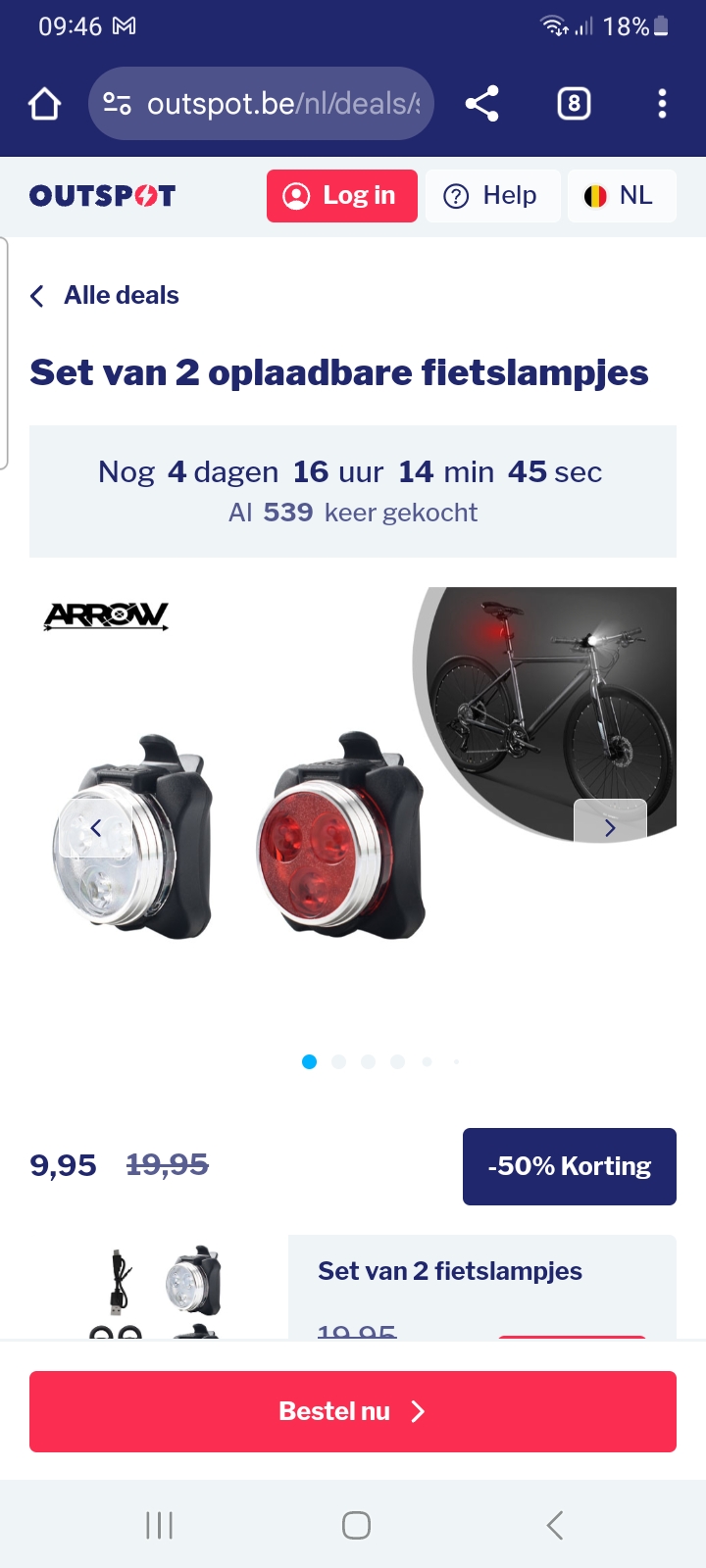 Set van 2 oplaadbare fietslampjes