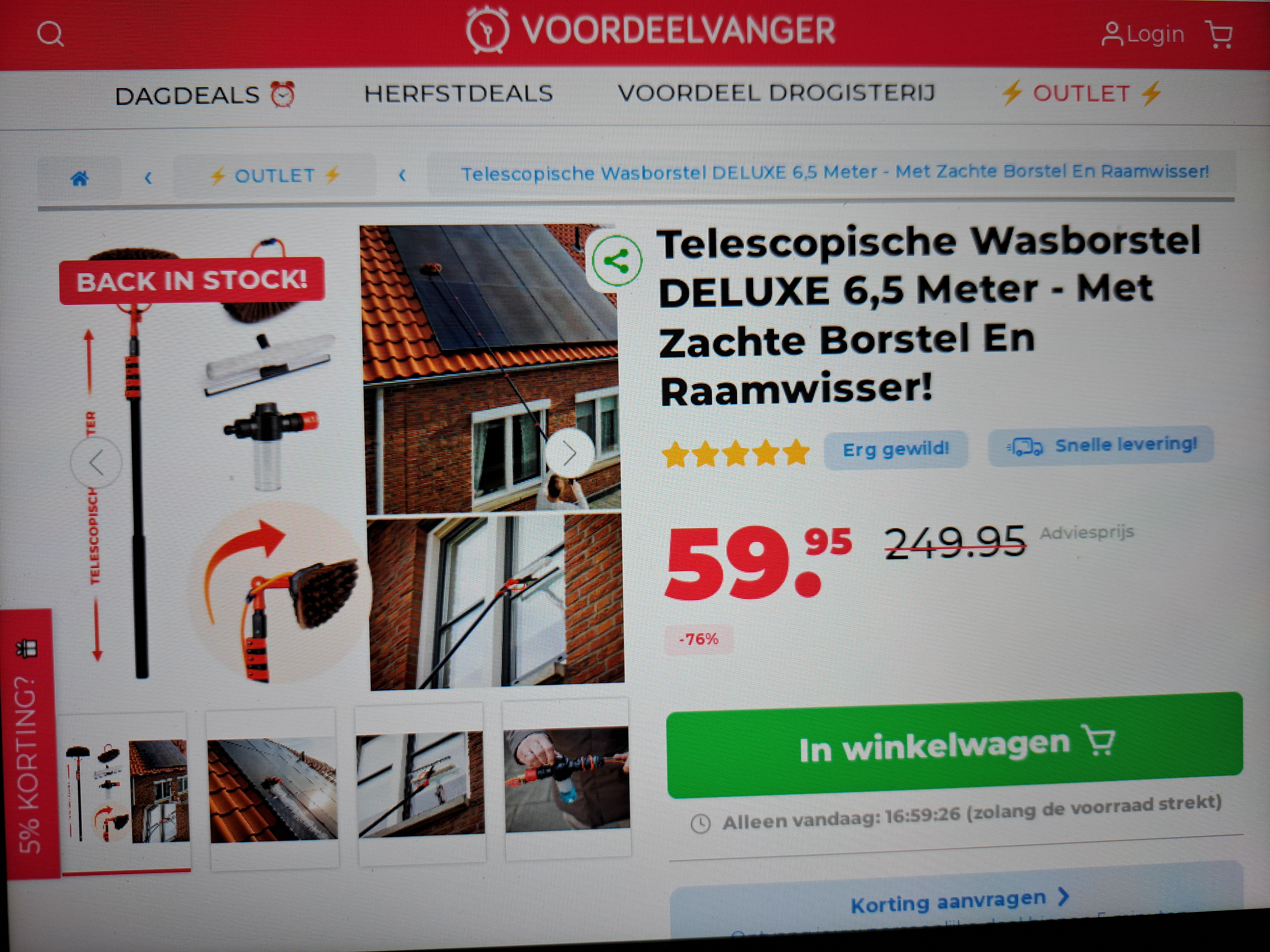 Telescopische Wasborstel DELUXE 6,5 Meter - Met Zachte Borstel En Raamwisser! -76%
