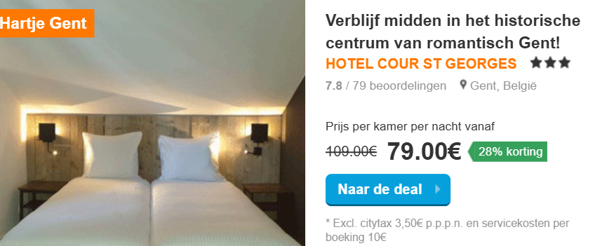 Overnachten in Gent voor slechts 79 euro (incl onbijt) via HotelSpecials (weekaanbieding)