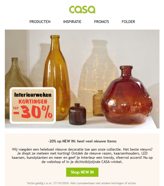 tot -30% op decoratie en meubelen bij Casa
