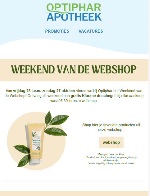 gratis douchegel bij optiphar