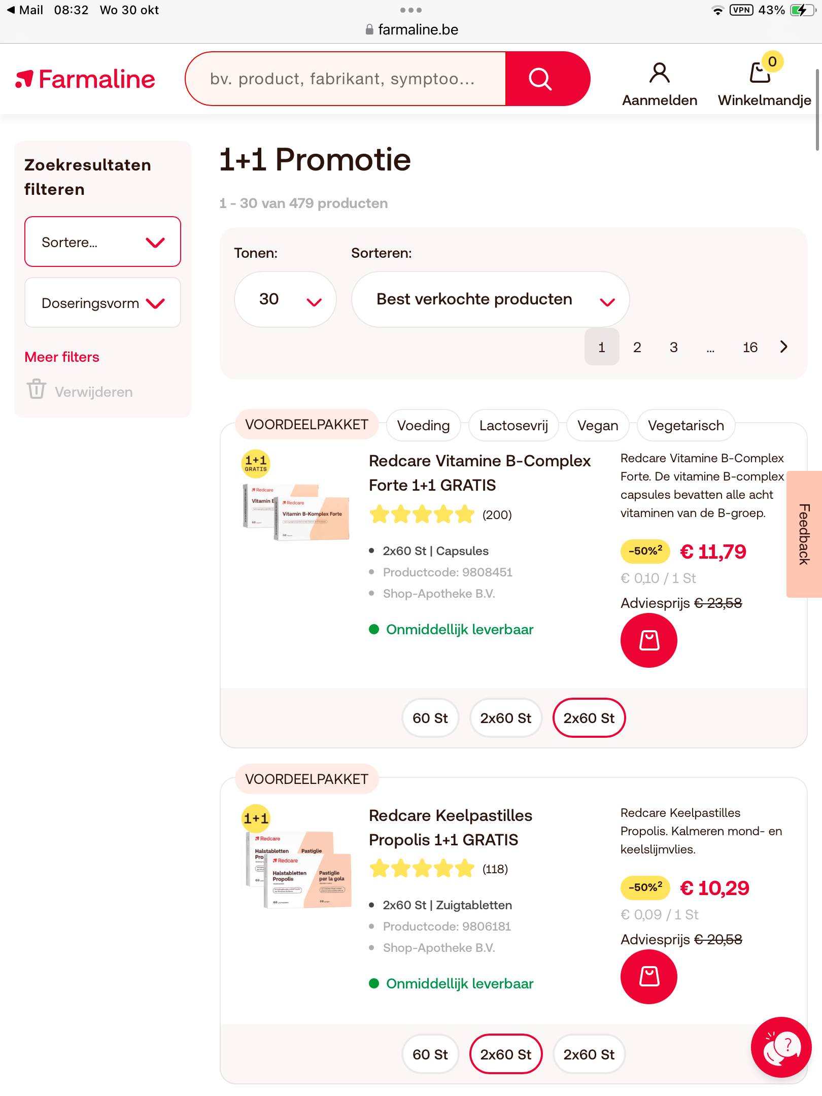 Farmaline 1+1 actie