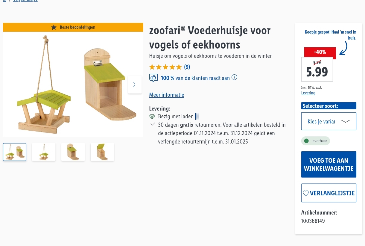 Voederhuisje voor vogels