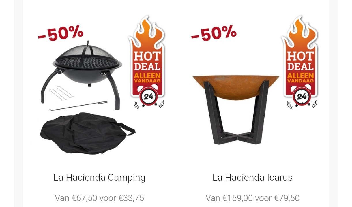 50% korting op vuurschalen